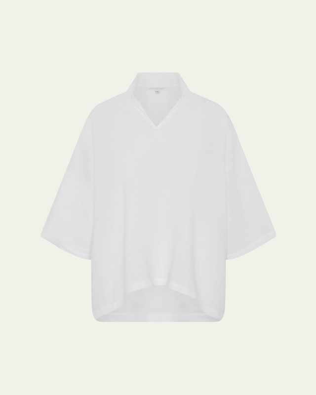 A-line Short Sleeve Tunic with Double Stand Collar (Mid Length)